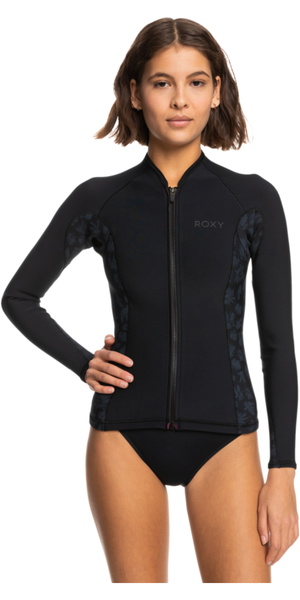 2026 Roxy Womens Swell Series 1mm Front Zip Wetsuit Jacket ERJW803030 - Black